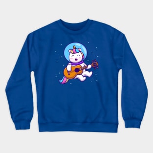 Cute Unicorn Astronaut Playing Guitar Crewneck Sweatshirt